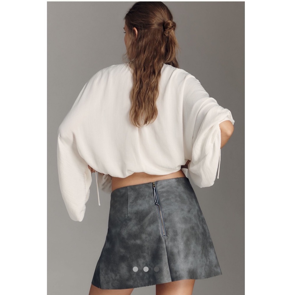 Anthropologie Vegan Leather Mini Skirt Gray Button Detail Size S Edgy Moto Skirt - Picture 4 of 11